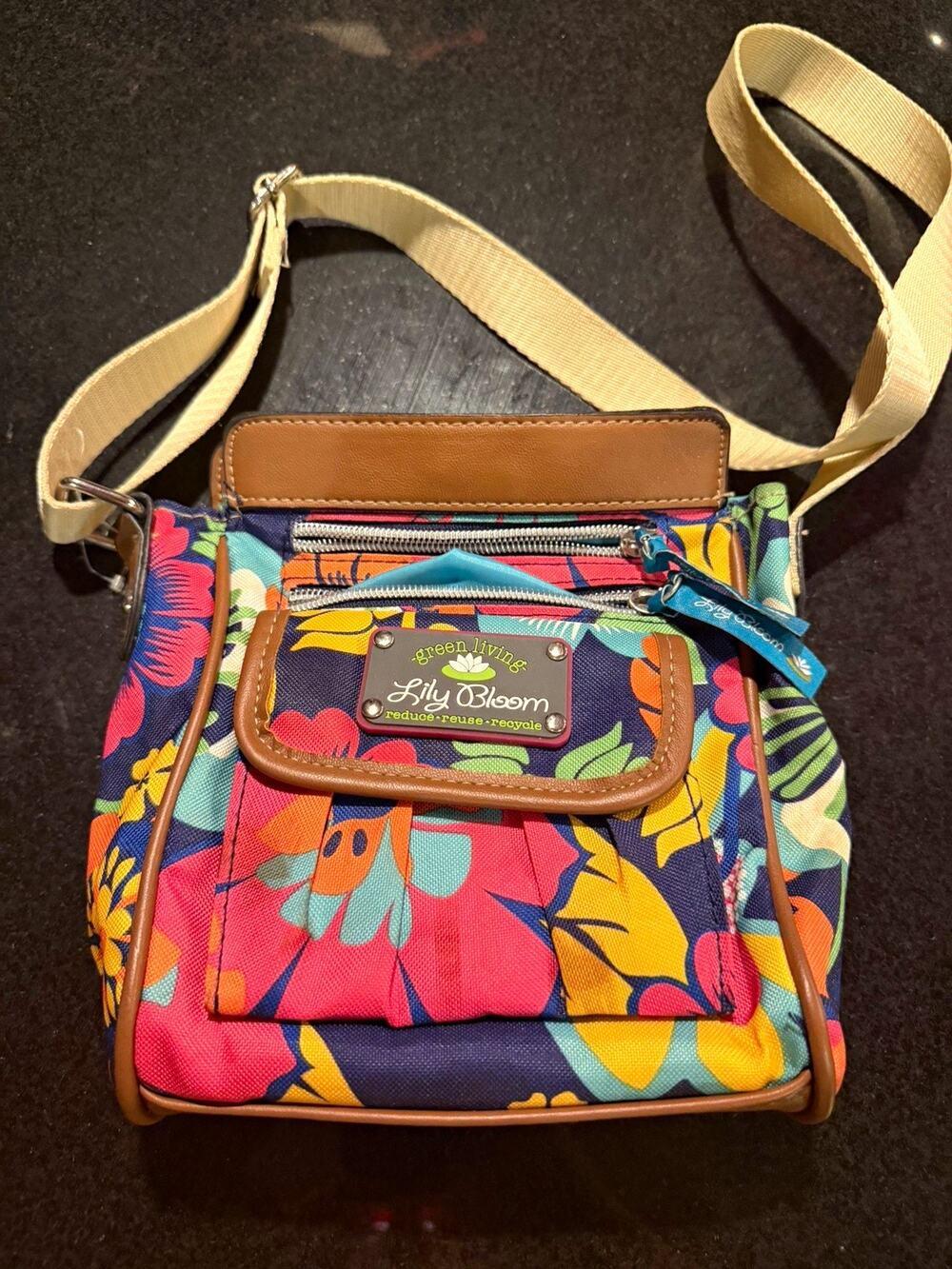 Lily Bloom Floral Multicolor Canvas Small Crossbody Zip Pockets